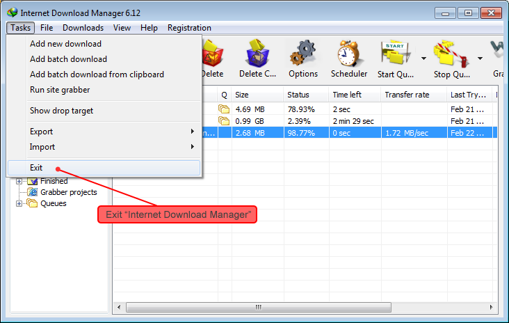 Exit Internet Download Manager