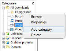 Categories right click menu item